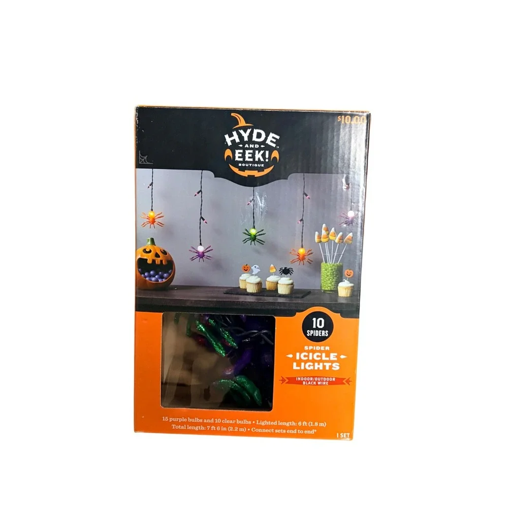 Hyde and EEK Boutique Halloween Spider Icicle Lights 10 Spiders 25 Count Black